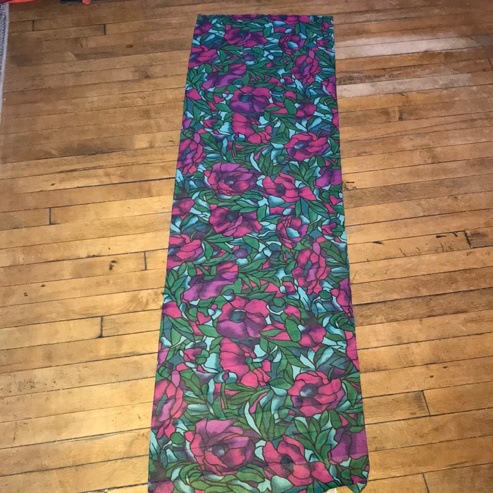 Floral Printed Scarf - Pink, Green & Teal 16x60ish